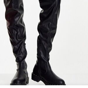 NWT ASOS DESIGN Synthetic Black Wide Fit Kally flat over the knee boots SZ8